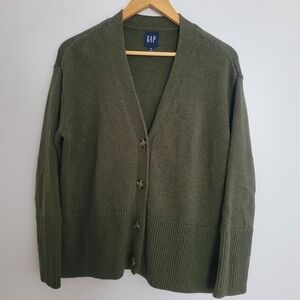 GAP Olive Green Button Down Cardigan 100% Cotton Size S Relaxed Fit